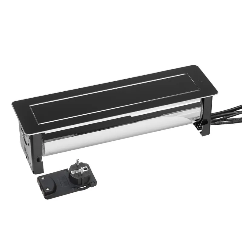 Klizna električna utičnica VERSATURN 3.0 - 2x230V + USB Punjenje / Crno staklo