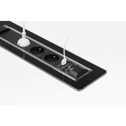 Klizna električna utičnica VERSATURN 3.0 - 2x230V + USB Punjenje / Crno staklo