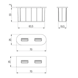 Električna utičnica USB punjač Oval / Mat crna