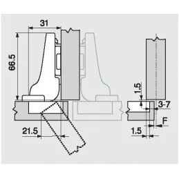 Zavjesa polu-naslonjena 110° CLIP TOP - BLUMOTION / ONYX