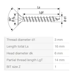 Samorezni vijak za drvo Pozidrive nikal / 100 komada