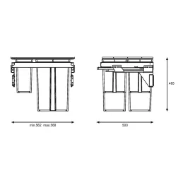 Izvlačna kanta za smeće STAR 600mm - 2x29L + 2x8L s ručkama za vrata / Antracit