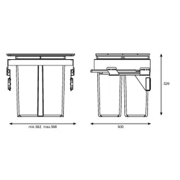 Izvlačni kantu za smeće STAR 600mm - 2x40L s držačima za vrata / Antracit