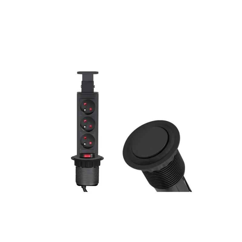 Povučna električna utičnica 3x230V crna